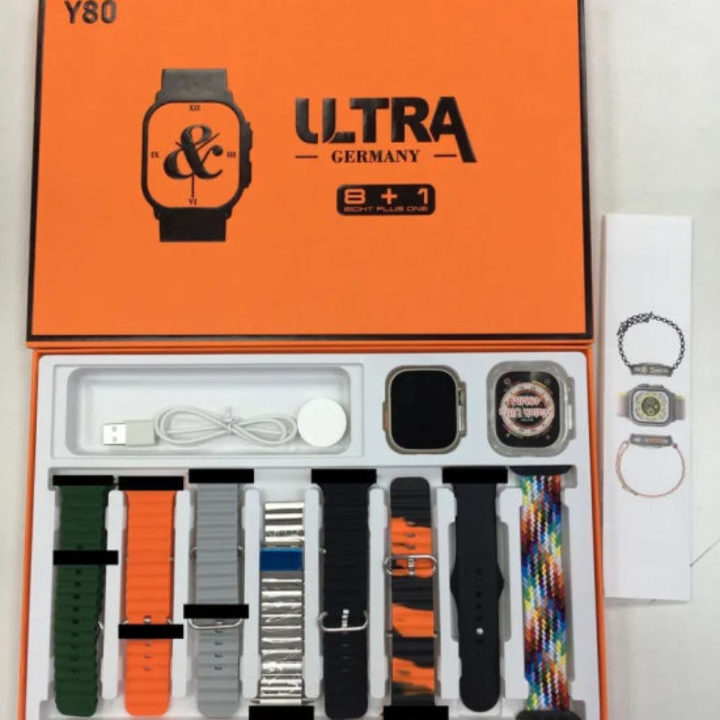Y80 Ultra Smartwatch with 8 Interchangeable Straps | Touchscreen Fitness & Health Tracker | IP68 Waterproof Smart Watch